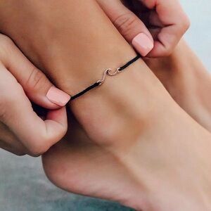 PURA VIDA Shoreline Rose Gold Wave ANKLET in BLACK New!